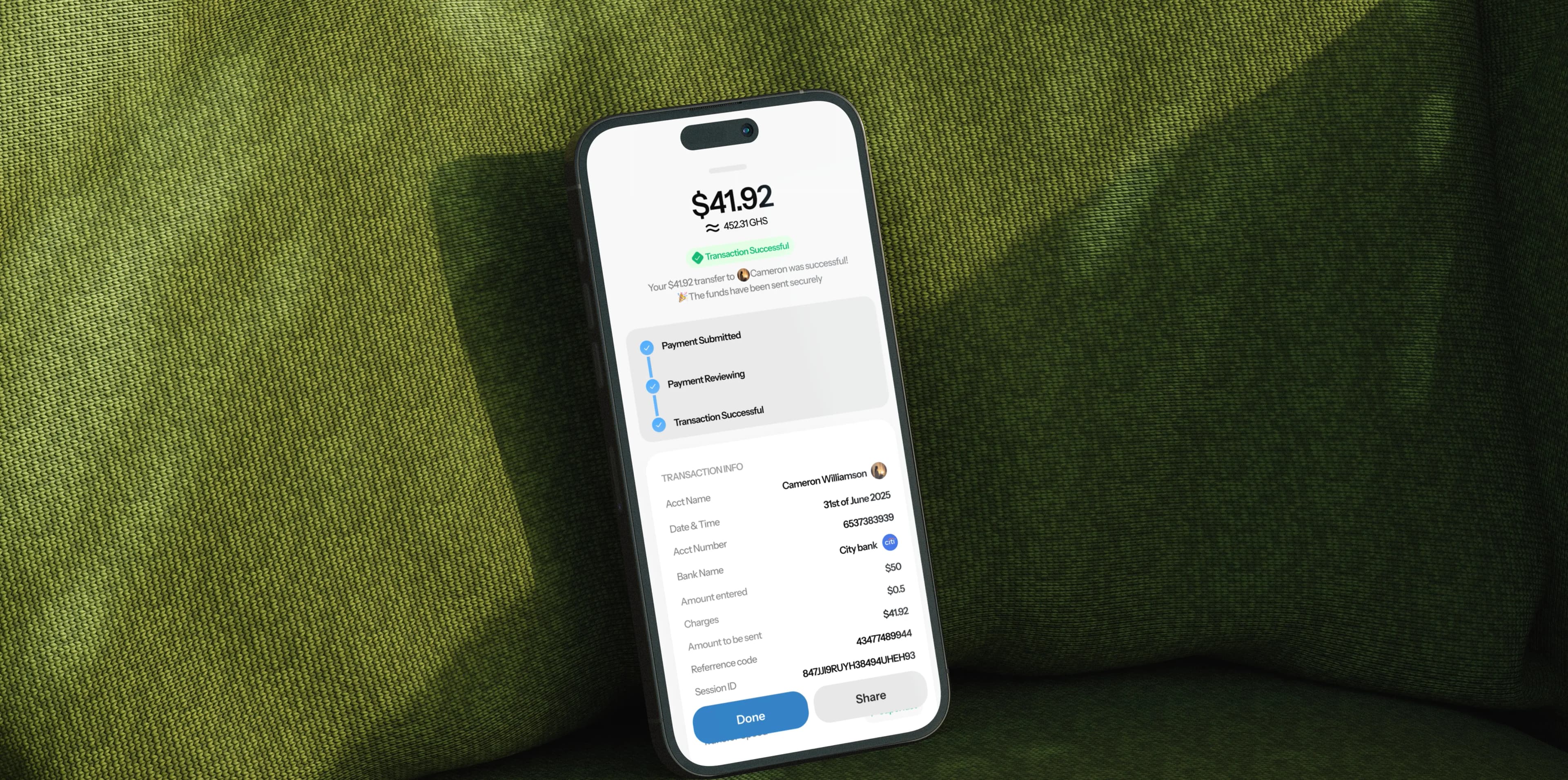 REDSEA app on green couch